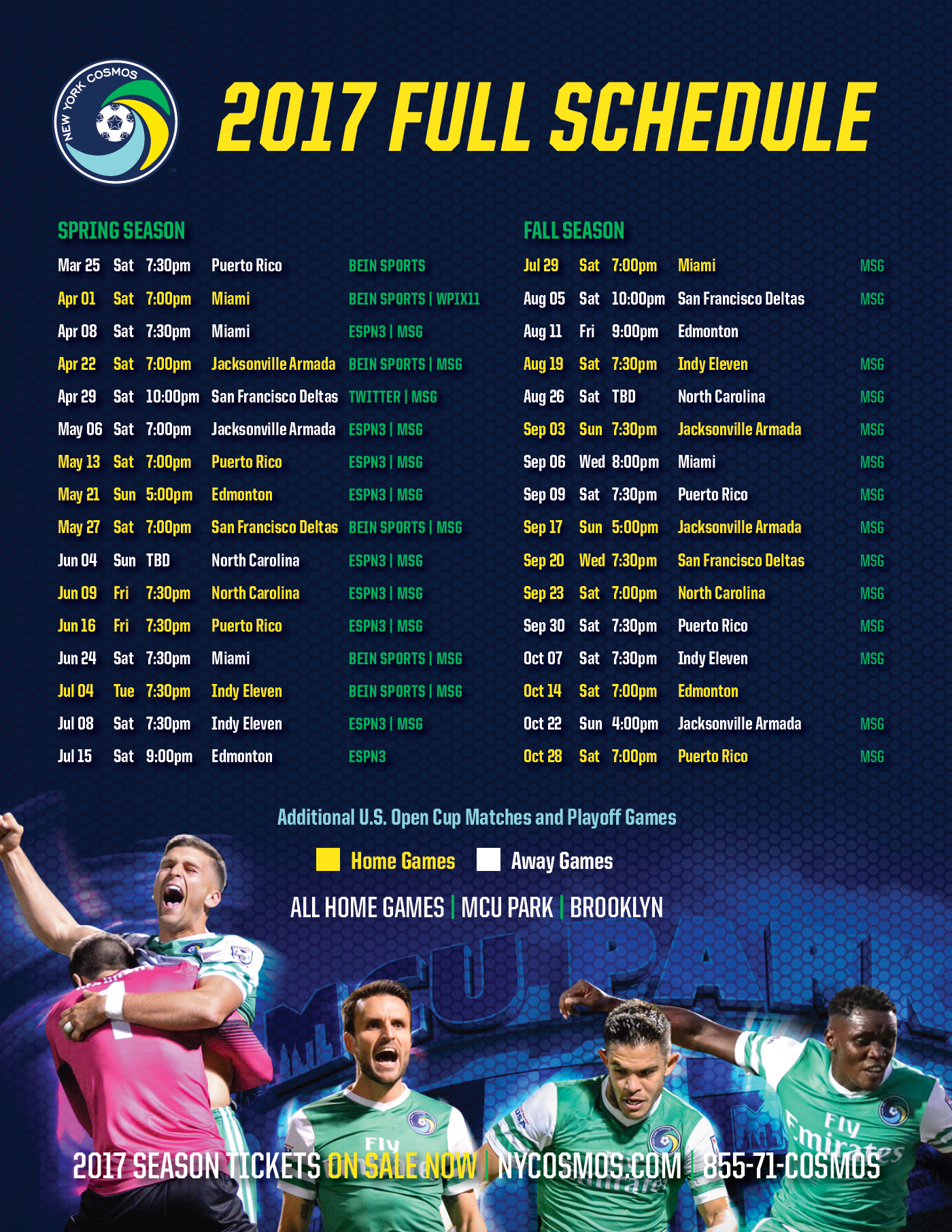 New York Cosmos Soccer 2017 Schedule